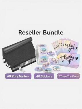100pc Reseller Bundle | 40 Poly Mailers + 40 Thank You Stickers + 20 TY Cards